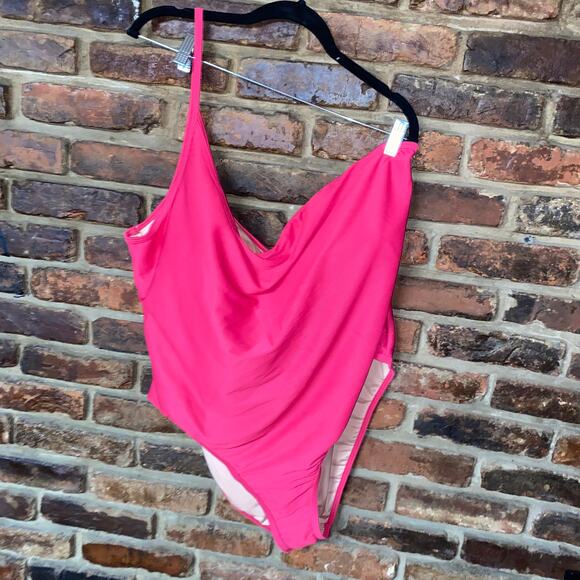 New J. Crew Pink Ribbed One Shoulder One-Piece Swim Bathing Suit Women's Size 22 - Picture 2 of 8